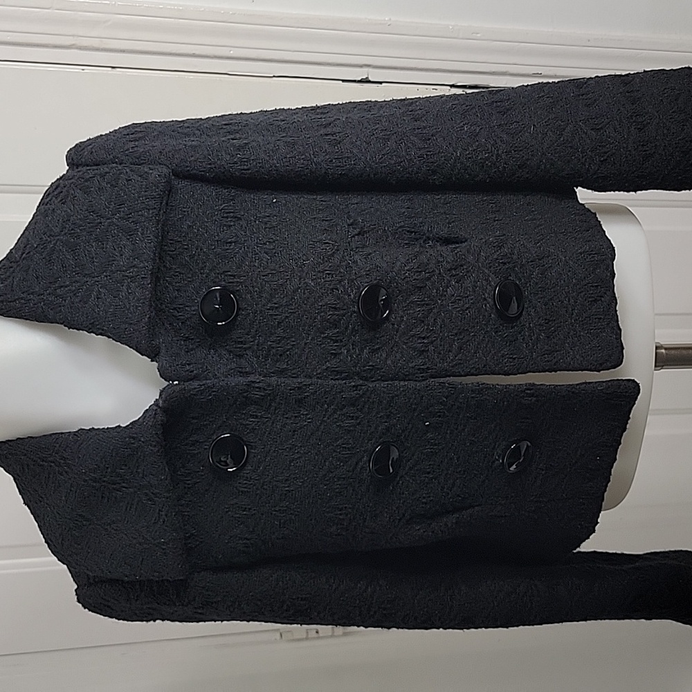 Grace Elements Black Textured Cropped  Blazer Jacket Size 4  Prism Buttons